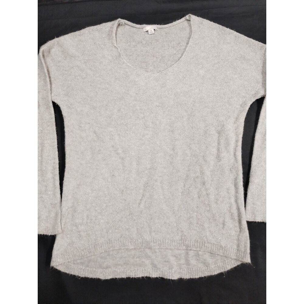 GAP Light Gray Sparkley Metallic Silver V-Neck Lightweight Sweater